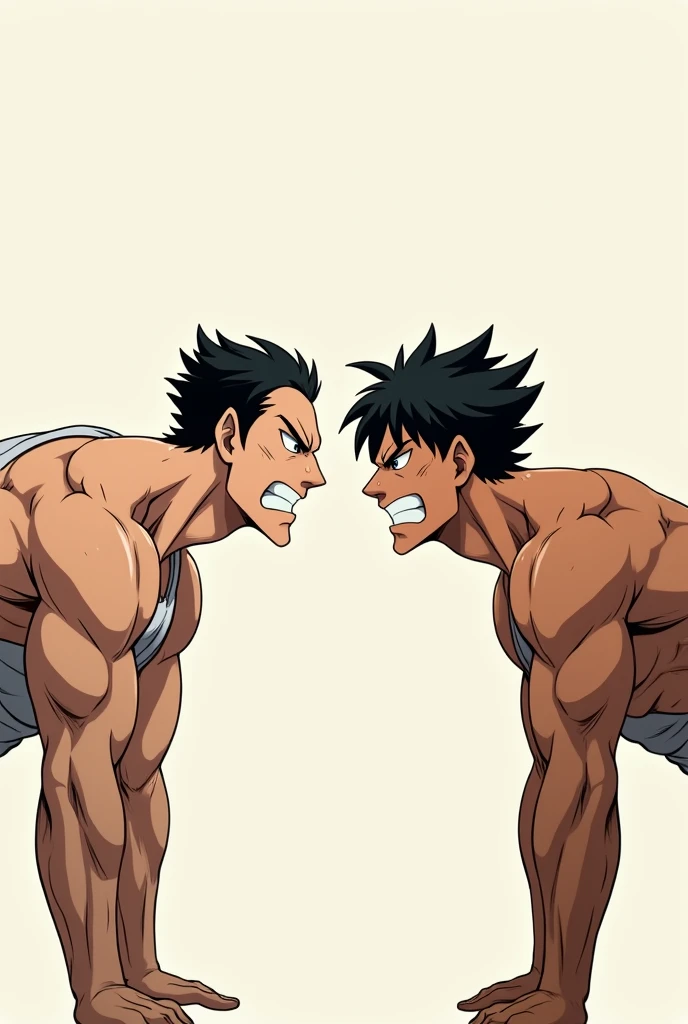 Make a thumbnail for my Instagram reel in which two male anime separately are doing pushups.