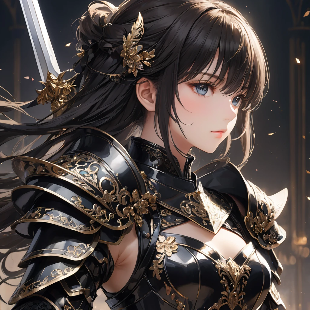 One girl,alone,anime,whole body,Classy girl,Armored,Holding a sword,anger,(embedded:Unaesthetic XLv13.Safety Tensor:1.2),(embedded:Negative XL_is.Safety Tensor:0.8),(masterpiece,Highest quality,Ultra_detailed,High resolution,Absurd:1),(masterpiece, Highest quality, Highest quality, beautifully、aesthetic),Ultra-detailed,Very delicate and beautiful,beautiful detailed face,澄んis顔,Best illustrations,extremely detailed eyes and face,wonderful,detailed and intricate,Best image quality, beautifully繊細な背景,beautiful detailed, Black armor, From feet to head