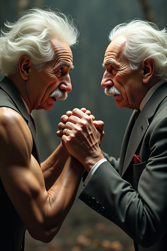 Albert einstein, nicola tesla, and isaac newton arm wrestling