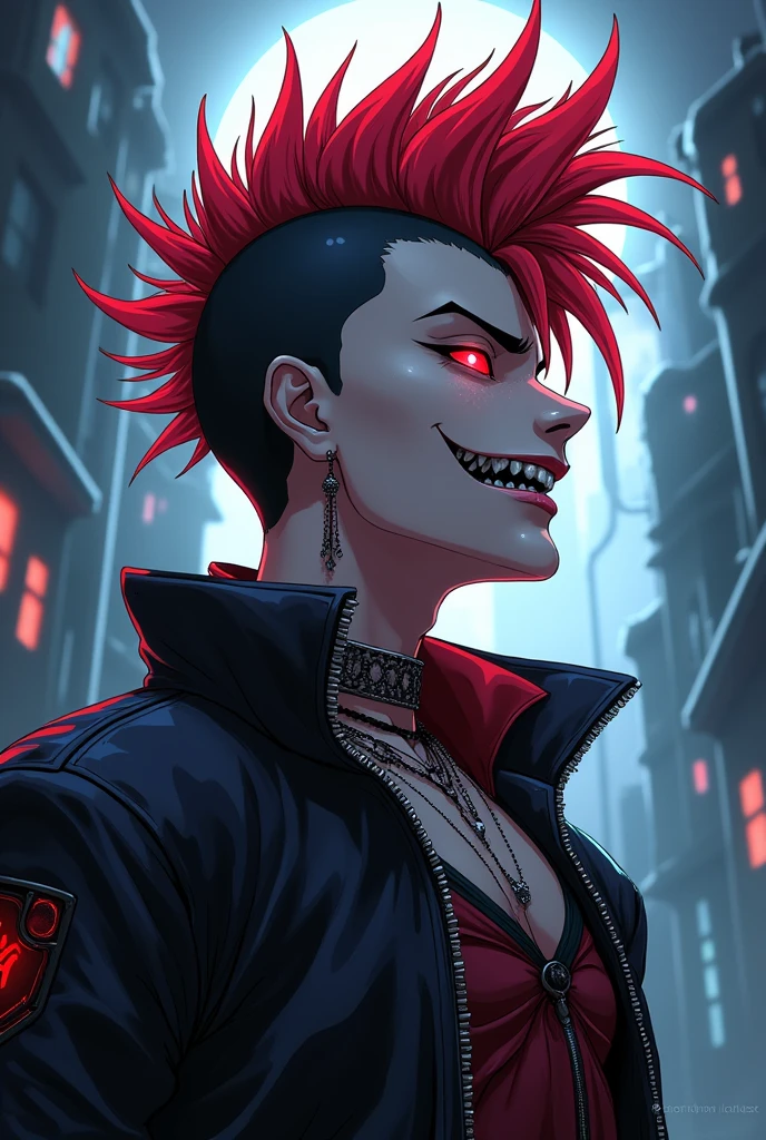 anime of mohawk dracula from a side 