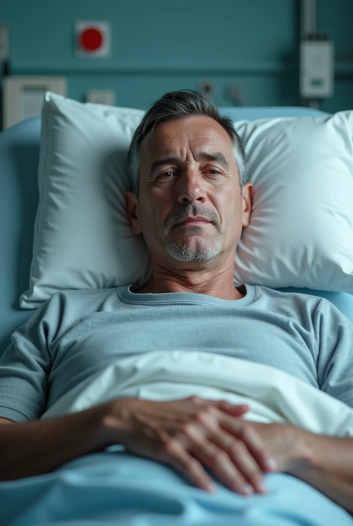 Man 4, trimmed hair ,in hospital bed