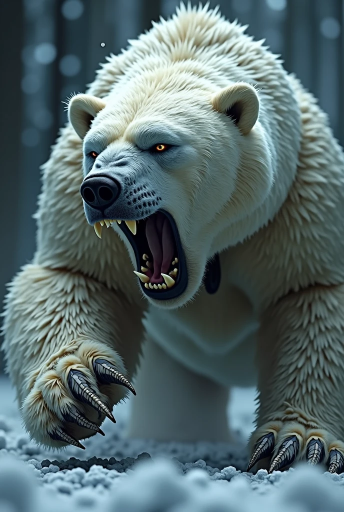 Close rosto urso viking, open claws , hairs standing on end and muscles tense, attacking with his claw.