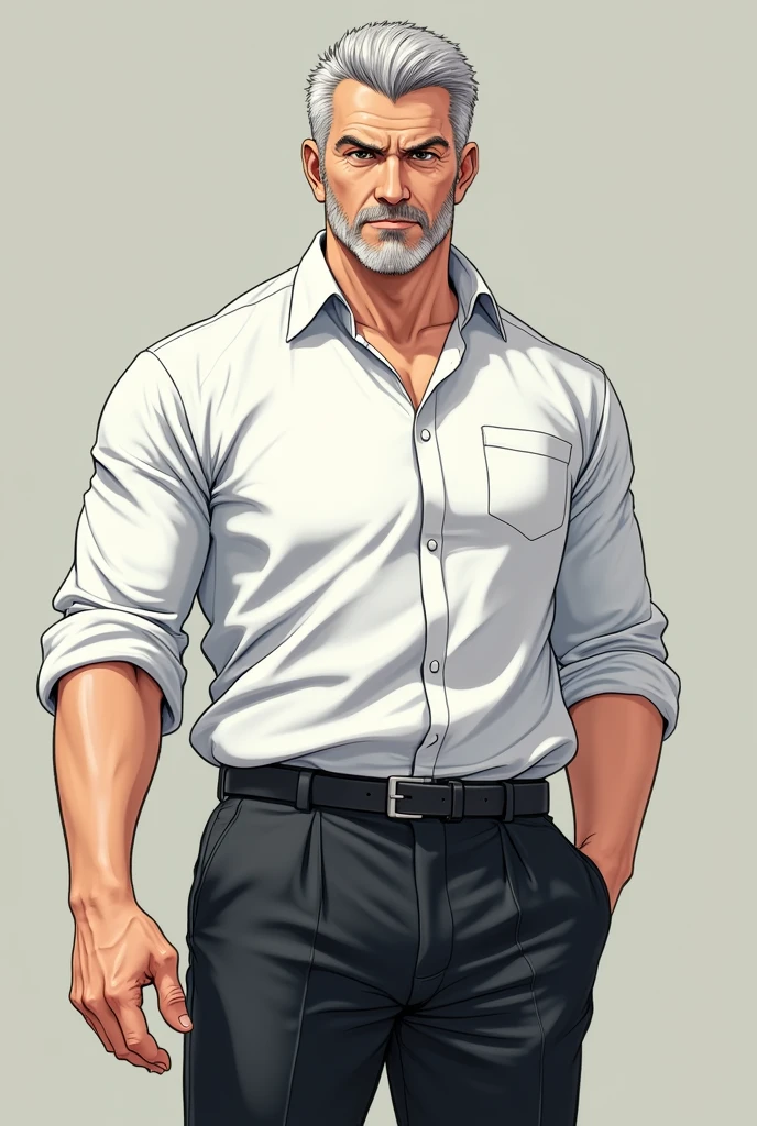 Amale strike teacher  wearing white shirt and black pant of age 35 manga character  full body