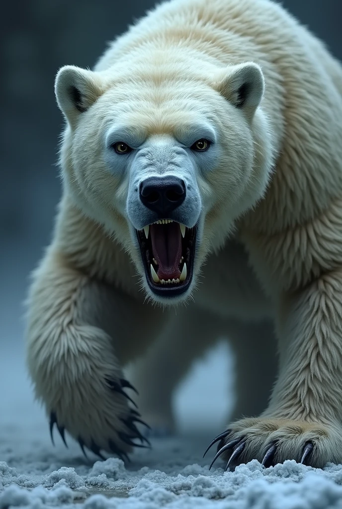 Close rosto urso viking, open claws , hairs standing on end and muscles tense, attacking with his claw.
