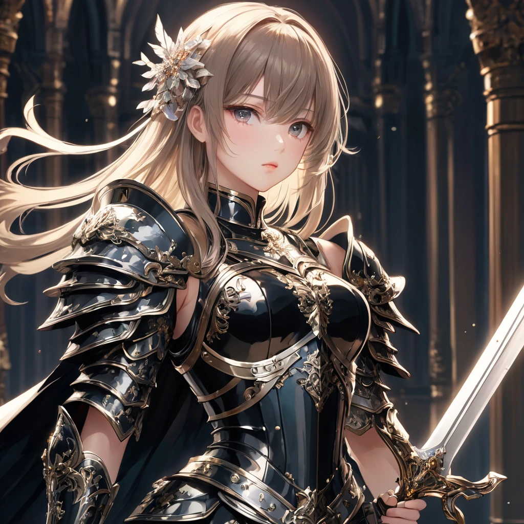 One girl,alone,anime,whole body,, From feet to head、Classy girl,Armored,Holding a sword,anger,(embedded:Unaesthetic XLv13.Safety Tensor:1.2),(embedded:Negative XL_is.Safety Tensor:0.8),(masterpiece,Highest quality,Ultra_detailed,High resolution,Absurd:1),(masterpiece, Highest quality, Highest quality, beautifully、aesthetic),Ultra-detailed,Very delicate and beautiful,beautiful detailed face,澄んis顔,Best illustrations,extremely detailed eyes and face,wonderful,detailed and intricate,Best image quality, beautifully繊細な背景,beautiful detailed, Black armor