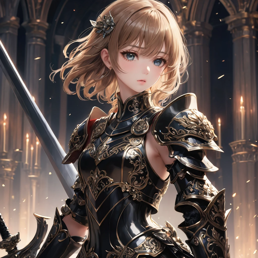 One girl,alone,anime,whole body,, From feet to head、Classy girl,Armored,Holding a sword,anger,(embedded:Unaesthetic XLv13.Safety Tensor:1.2),(embedded:Negative XL_is.Safety Tensor:0.8),(masterpiece,Highest quality,Ultra_detailed,High resolution,Absurd:1),(masterpiece, Highest quality, Highest quality, beautifully、aesthetic),Ultra-detailed,Very delicate and beautiful,beautiful detailed face,澄んis顔,Best illustrations,extremely detailed eyes and face,wonderful,detailed and intricate,Best image quality, beautifully繊細な背景,beautiful detailed, Black armor