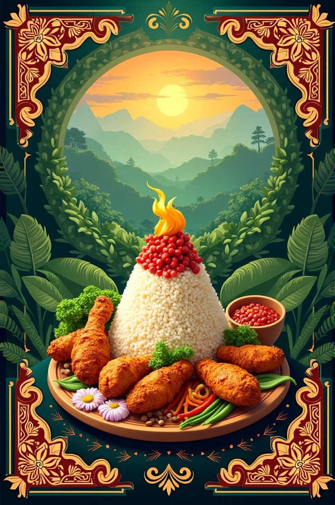 make a poster about local food with an explanation of tumpeng rice food in Indonesian 