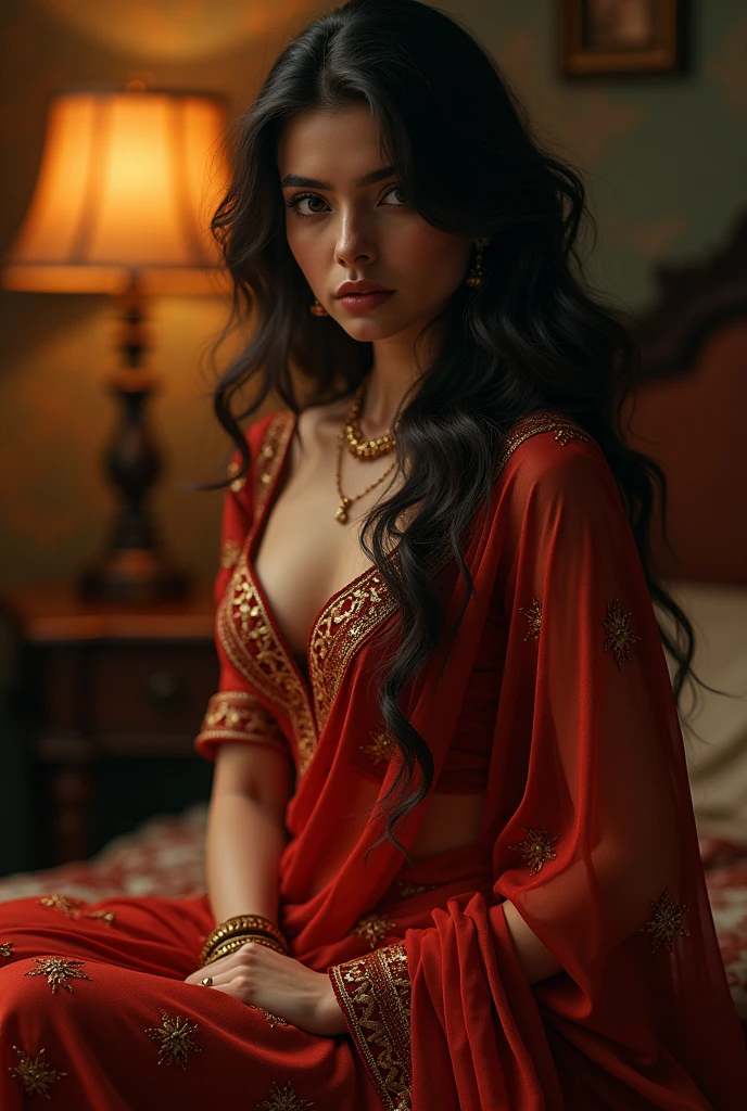 Sexy girl in saree in a room with hot pose