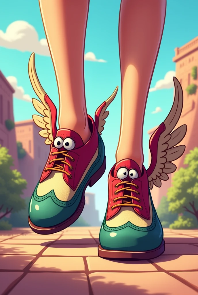 cartoon image winged shoes