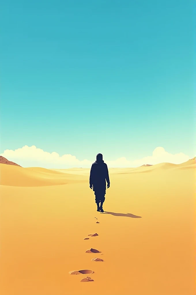 a silhouette walking in a desert, vers l'horizon