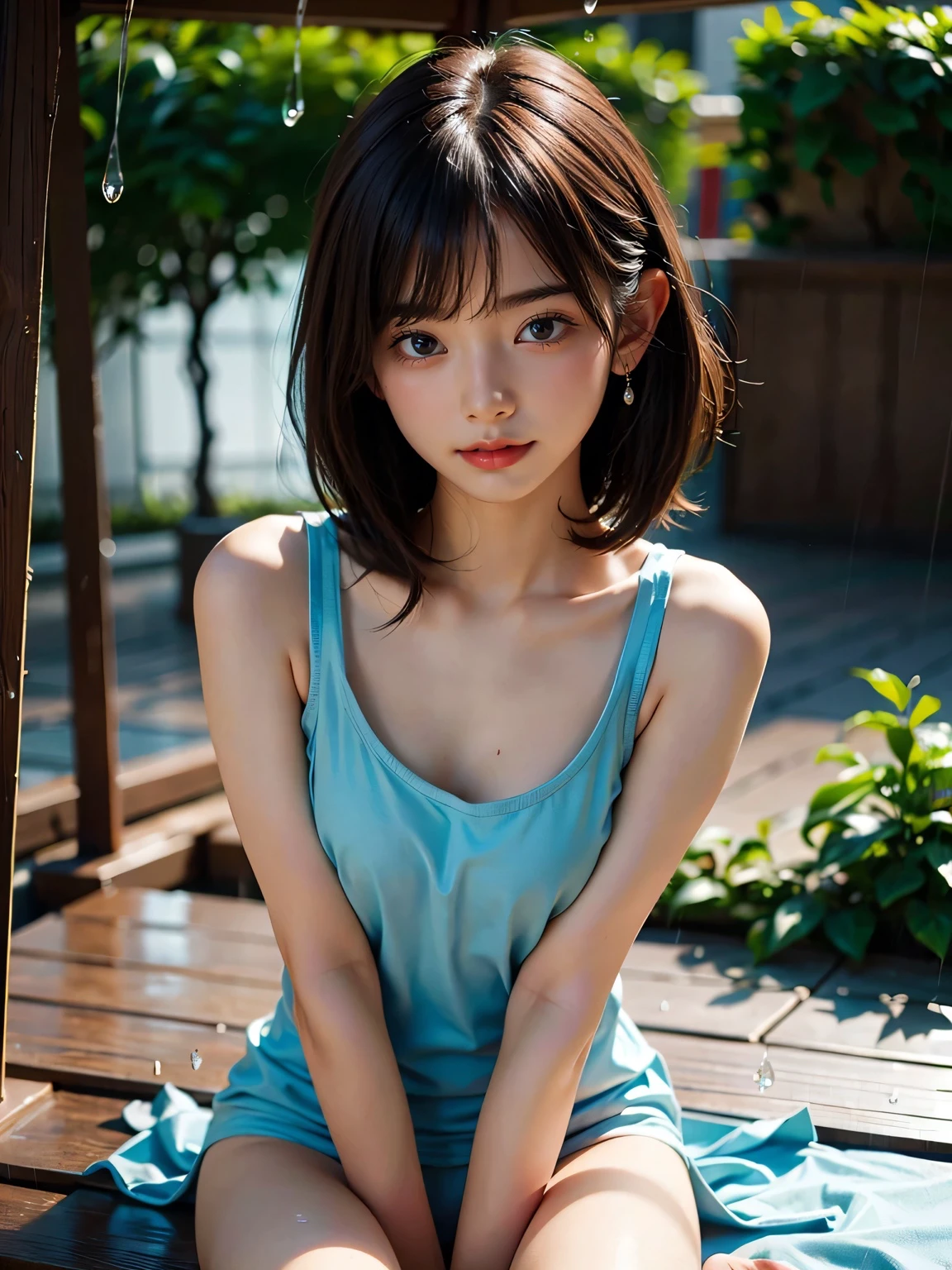 Highest quality、Masterpiece,Highest quality,excellence、High quality、Contest Works、Winners、Very beautiful 15Year old girl,An innocent smile,Very slim legs,Very beautiful,Very cute、detailedな目と顔,Big round eyes,Very thin thighs,Poolside、sexy、Breast size is C cup、Height is 150cm、chest is not that big、脚は2Book、Hand2Book、Real、Realistic、detailed、innocent、young、Poses are randomly generated by AI、Hairstyles are also randomly generated by AI.、Hair color is also randomly generated by AI、chest is not that big、Beautiful breasts、innocent、Young、immature、Small breasts
