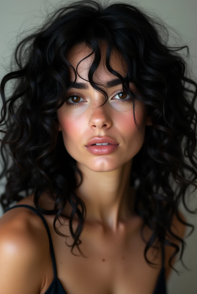 high quality, 4k Ultra HD, A beautiful woman curly hair black
