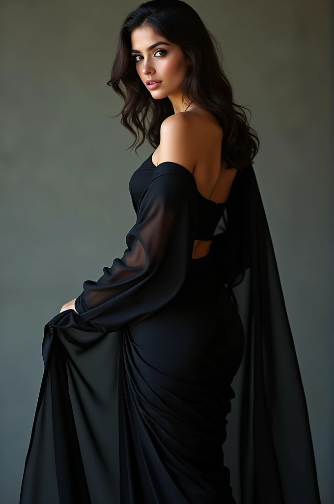 Hot girl in black saree with sexy pose