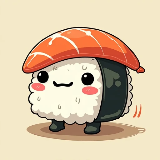 Cuphead style design of a nigiri sushi character neutral background full canva