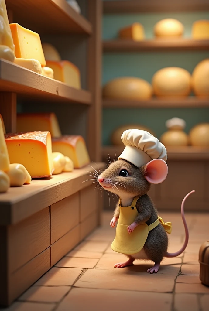 Create a mouse who is in the bakery watching cheese & want to buy
