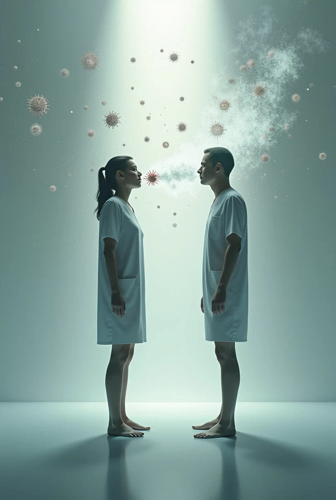 Show a virus is transmitting between two person through respiration 