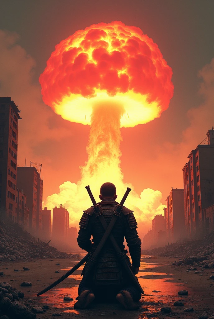 Samurai Surrenders to Nuclear Bomb, High Definition Animation with Ruins