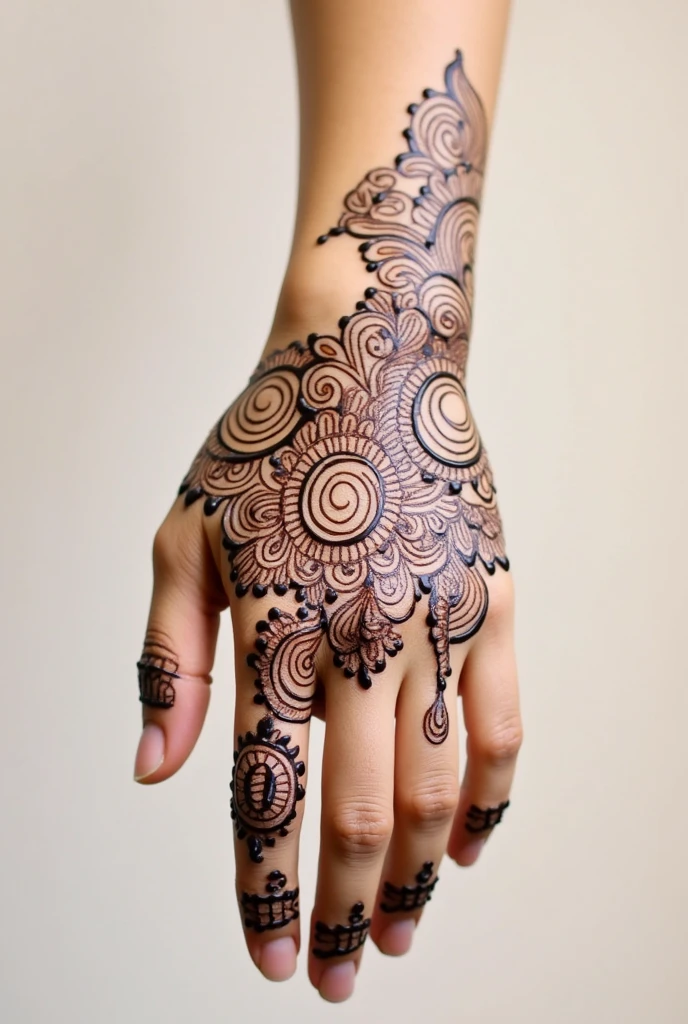 generate more Gol Tikki mehndi design on hand