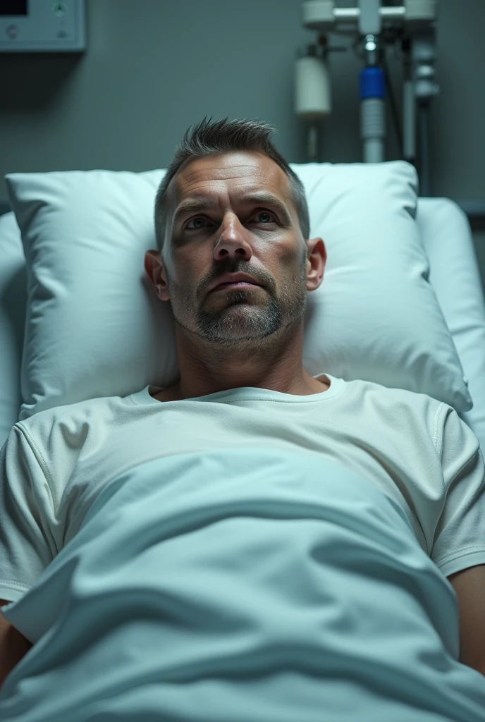 Man 4, short trimmed hair ,in hospital bed, frontal see