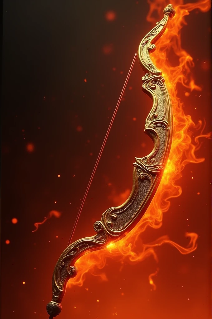 Generate picture of a Bow and arrows. Red- golden colored bow. Background is to be of fire
