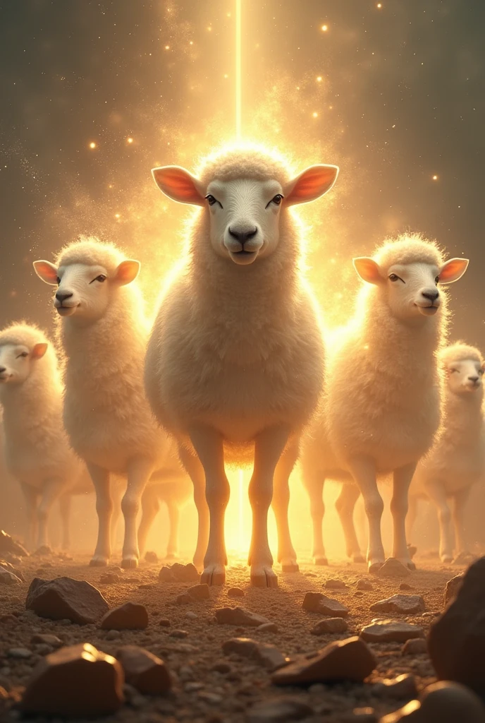 Lamb triumphing around 4 spirits, and seven broken seals thrown on the ground