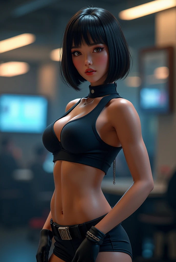 Female police officer、cute、young woman、1、Short Bob、Beautiful legs、(((Muscular body)))、(((Muscular body)))、(((Macho)))、((Muscular))、(((Six-pack)))、My abs are split into 6、Six Pack、Muscle、(best quality,4K,8k,highres,masterpiece:1.2),ultra-detailed,(realistic,photorealistic,photo-realistic:1.37),HDR,uhd,studio lighting,ultra-fine painting,sharp focus,physically-based rendering,extreme detail description,professional,vivid colors,bokeh,cinematic lighting,dramatic shadow、High resolution, High-resolution model, Retina, Textured skin, Ultra high definition, 