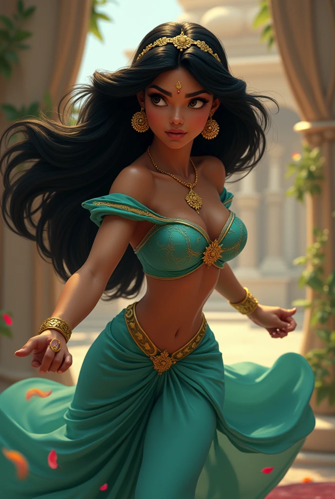 Stunning Princess Jasmine, photo in 8k, in action, cinematic.