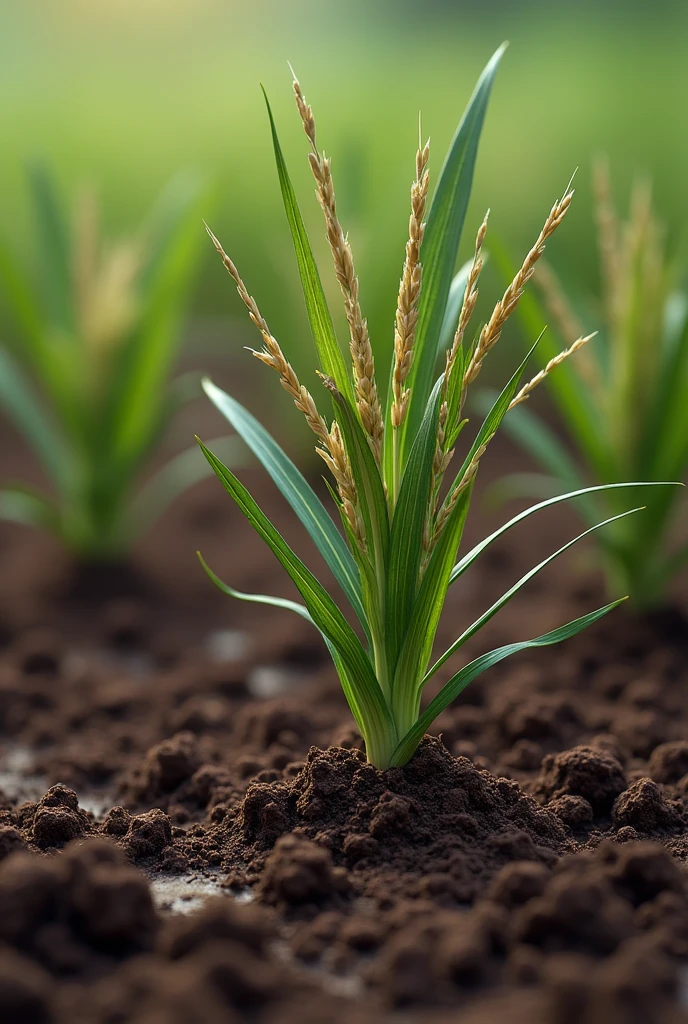 Rice phosphorus deficiency with soil background realistic 