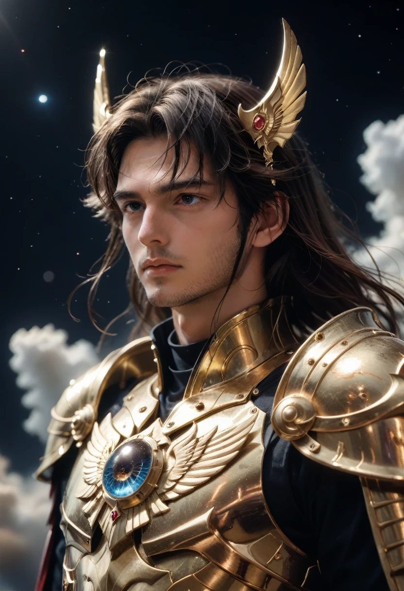Saint Seiya,golden armor,cinema light,Ralistic,highly detailed,Bright, Universe, nebula, detailed, hyperrealistic, Clean background in trend, Bright background, a lot of details,8k --niji 5 --стиль выразительный --s 400