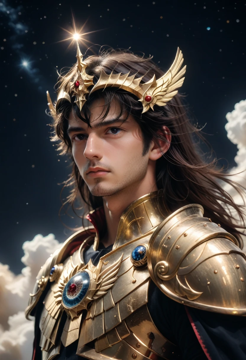 Saint Seiya,golden armor,cinema light,Ralistic,highly detailed,Bright, Universe, nebula, detailed, hyperrealistic, Clean background in trend, Bright background, a lot of details,8k --niji 5 --стиль выразительный --s 400