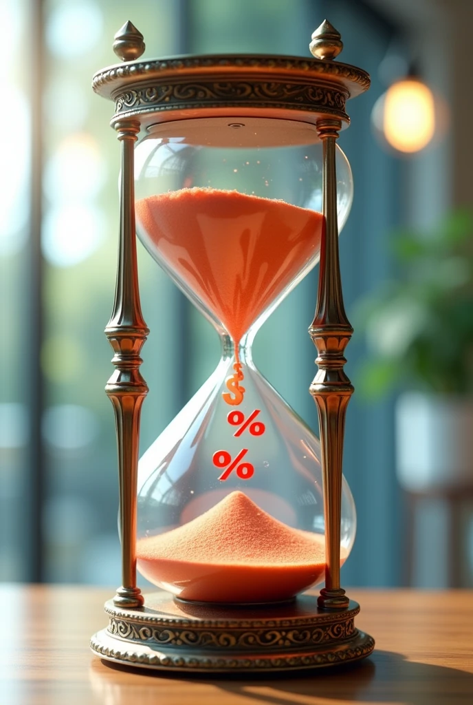 An hourglass in which instead of sand, -30% discounts fall, high quality, positive atmosphere