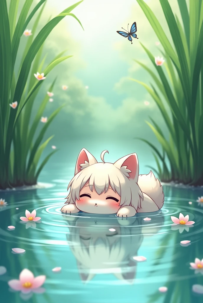Furry anime girl in a lake taking a bath 