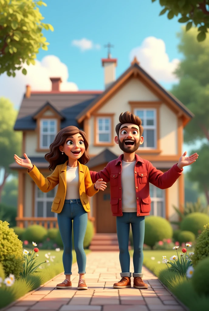 A property image showing the house and the owner animated with 2 owners of 30 age