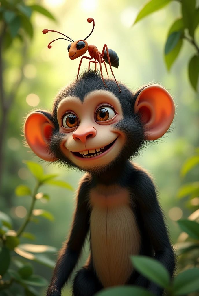 Ant sitting on top of monkey 