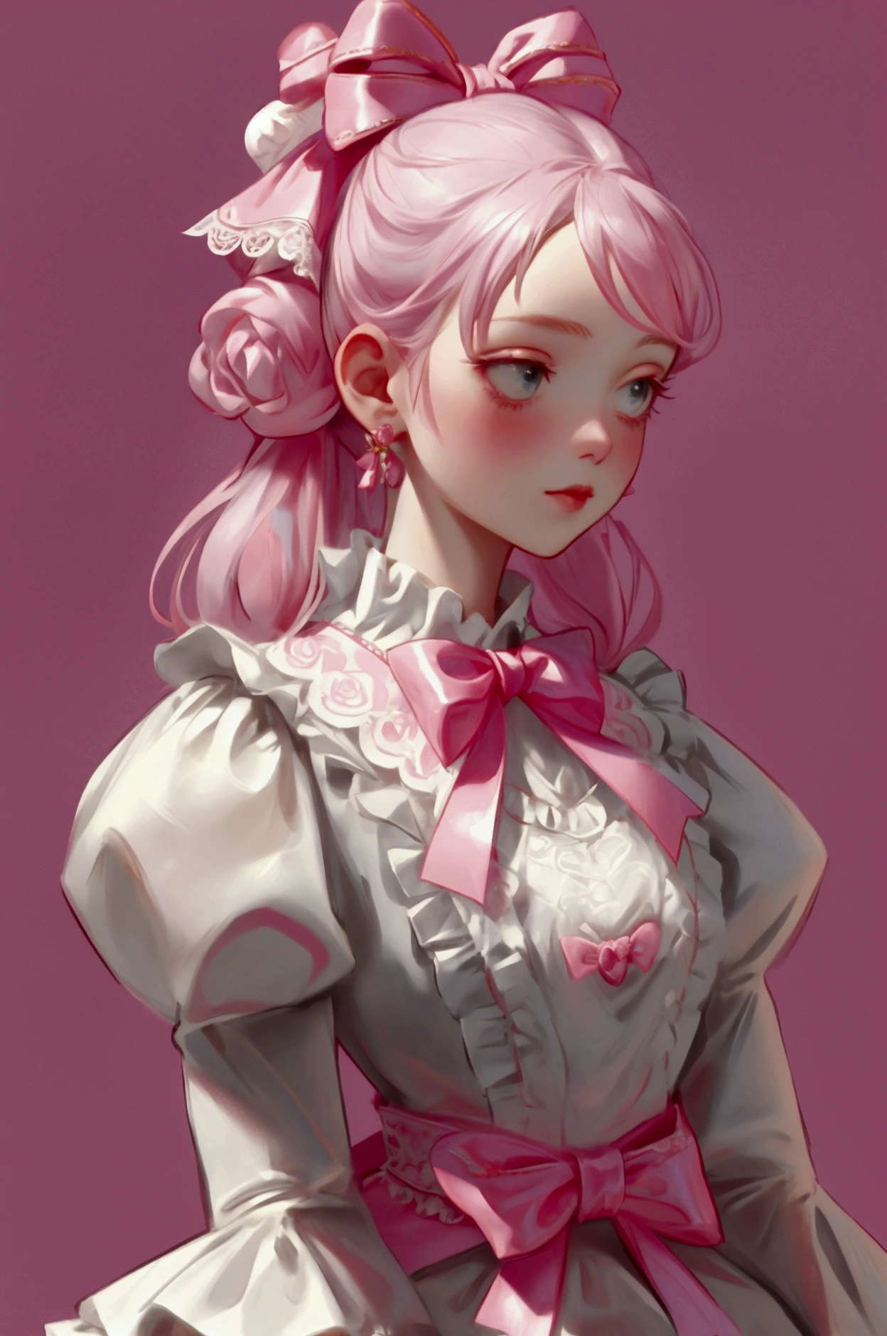 Pink background Lots of satin bow ribbons Lots of Pastel Color Roses White Lace Satin Frill A lot of jewelry Rococo