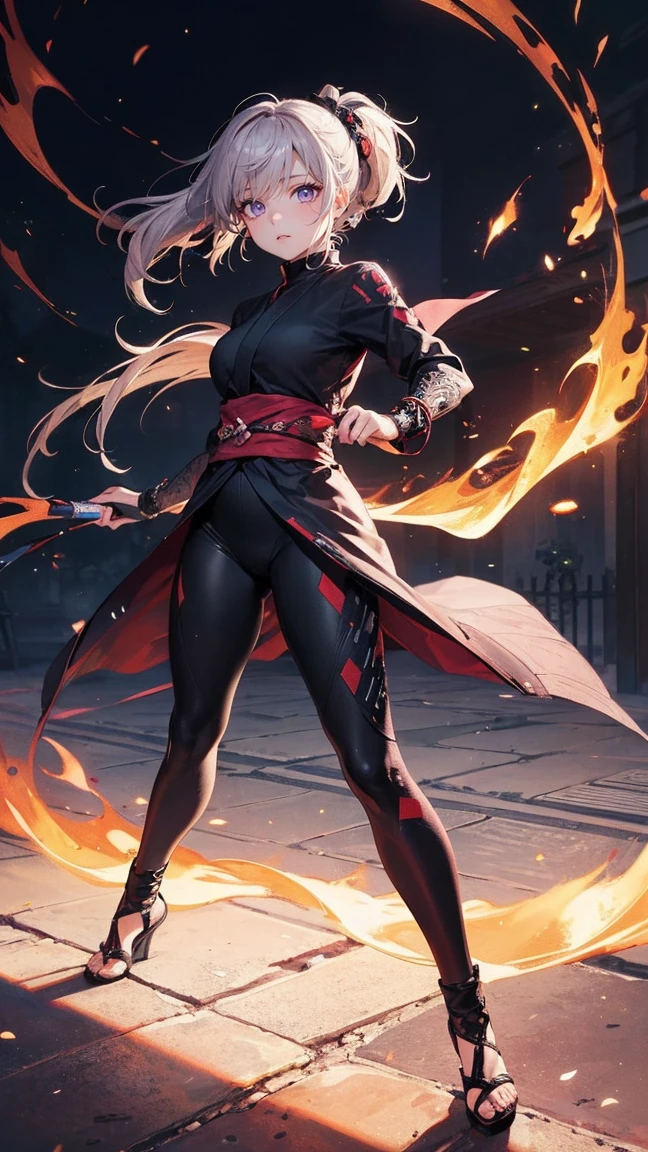 (masterpiece:1.2),(Highest quality),(Super detailed),(Ultra-high resolution),8k,wallpaper,(1 girl),(whole body:1.6),(front:1.6),(A beautiful female ninja is standing),(look at me),(Beautiful Face,Beautiful Eyes),(Red glowing eyes),(Black Costume),(Female ninjas use genjutsu),(The background is a beautiful geometric pattern like a kaleidoscope),Kaleidoscope Sharingan,(dynamic)