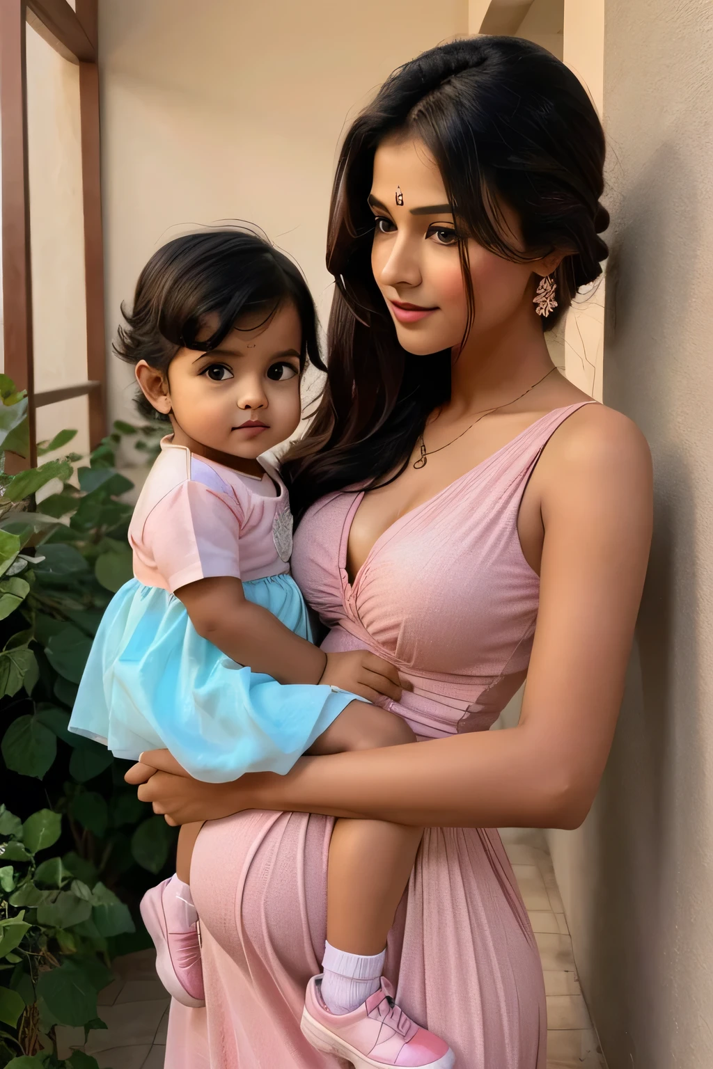 12 years cute beautiful face with hot indian super bowl girl only with his 5 years cute little beautiful baby pic with pregnant with stylish Rose colour modern trending hot sexy dress with hot full size romantic hot moody pic
