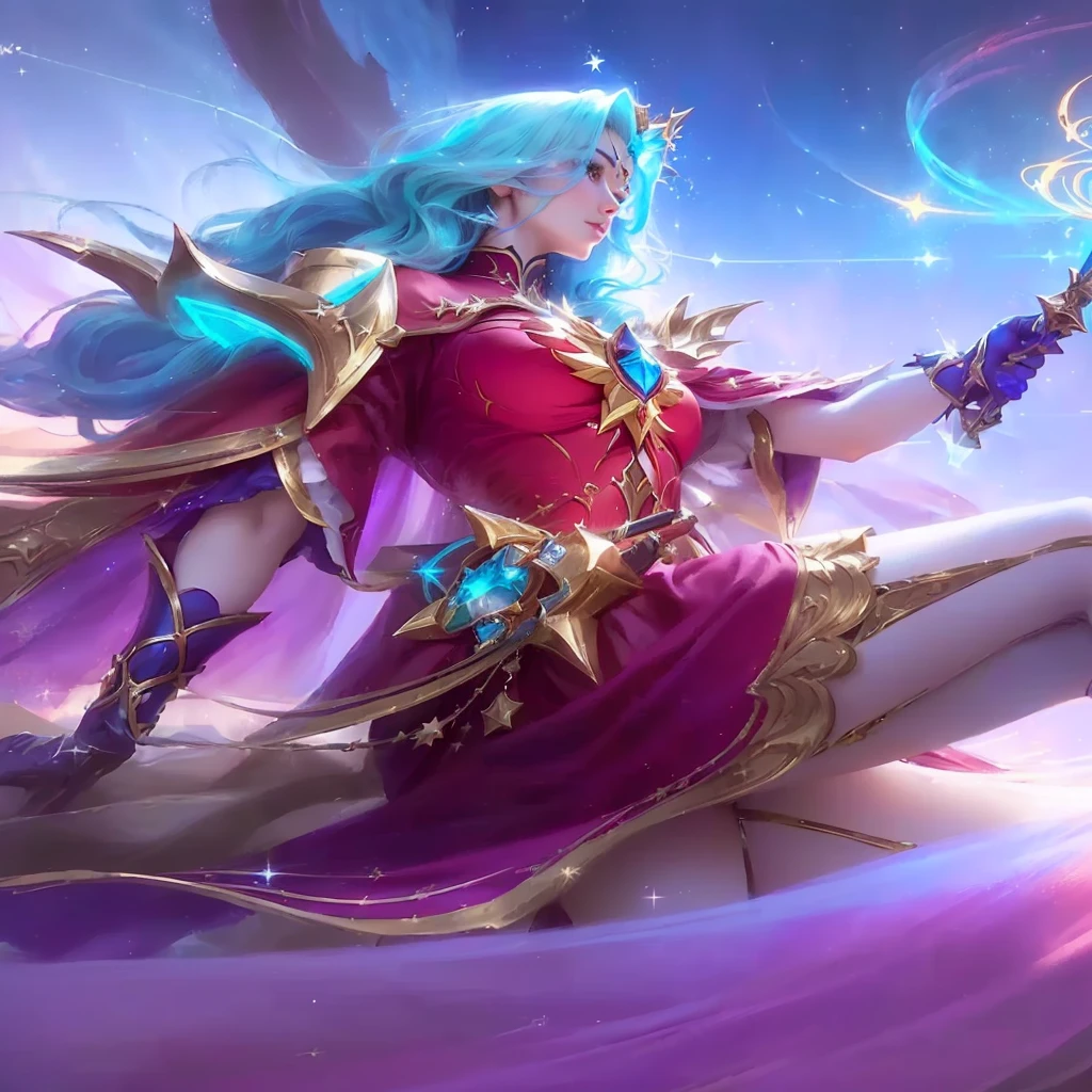 a woman in a red dress holding a wand and a star, beautiful celestial mage, extremely detailed artgerm, portrait knights of zodiac girl, ig model | artgerm, knights of zodiac girl, style artgerm, irelia, ! dream artgerm, star guardian inspired, style of artgerm, artgerm lau