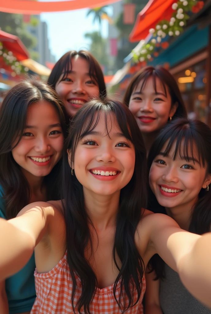 cute girl take a selfie with thai girl friends