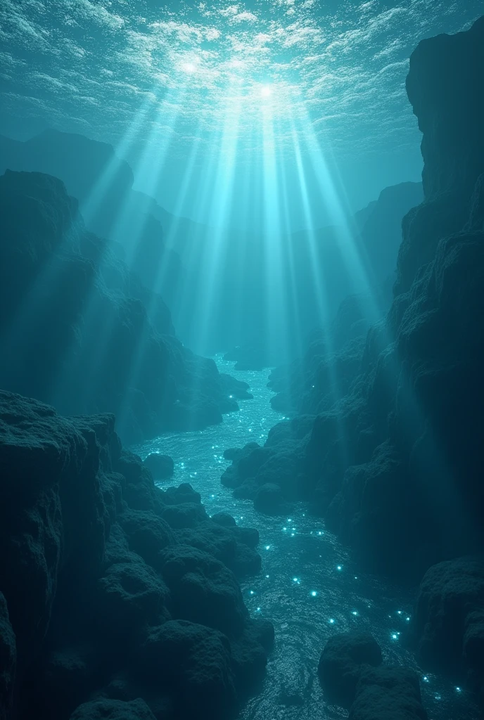 A breathtaking and visually stunning piece of digital art, a vast and endless sea landscape, ultra-realistic 4k resolution, highly detailed, photorealistic, cinematic lighting, dramatic color palette, serene atmosphere, glowing bioluminescent plankton, ethereal and otherworldly, dynamic fluid motion, intricate textures, volumetric fog, dramatic light rays, awe-inspiring scale, sense of boundless depth, boundless creativity, innovative technology, deep natural language understanding, limitless artistic possibilities