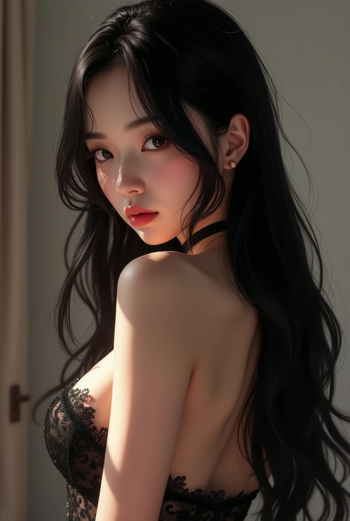 Japanese black hair back view sexy