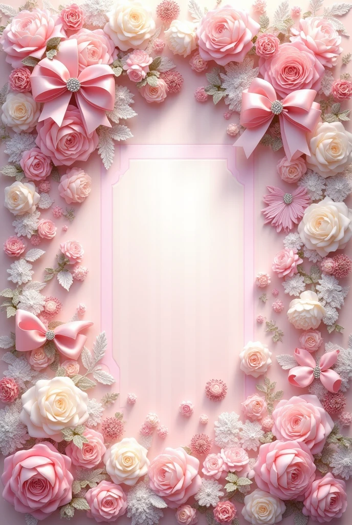 Pink check background Lots of satin bow ribbons Lots of Pastel Color Roses White Lace Satin Frill A lot of jewelry Rococo Antique High Resolution,
