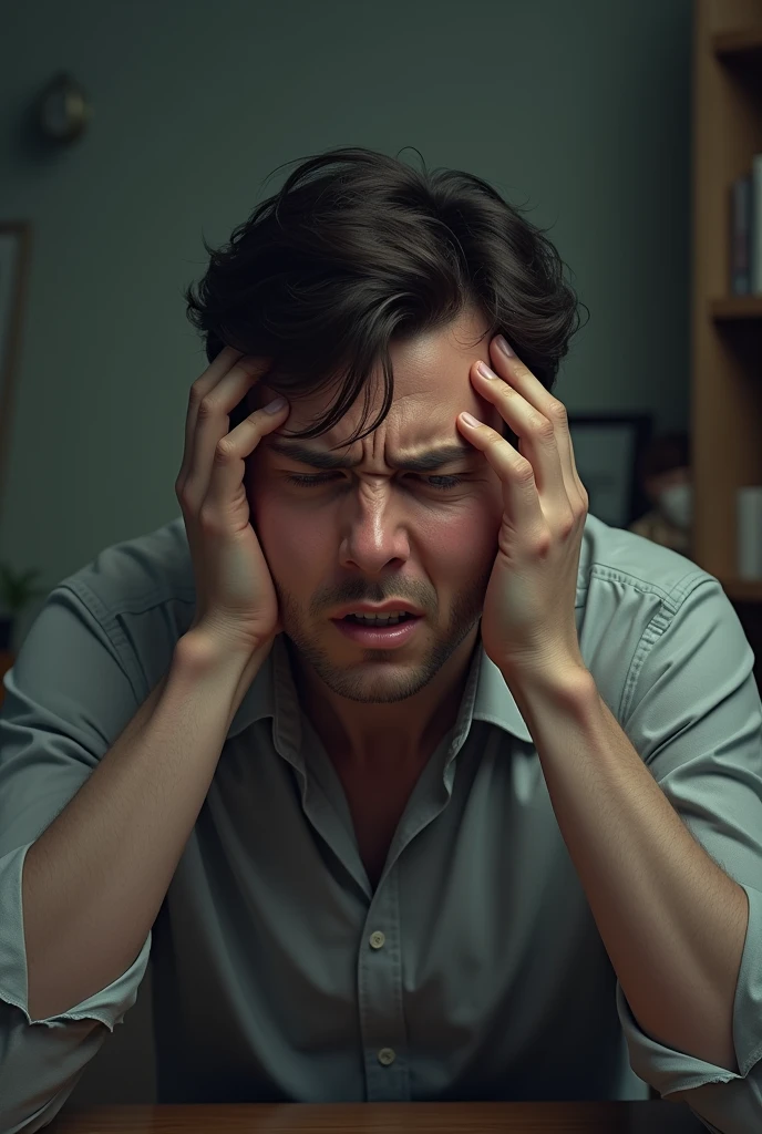 Person with headache holding head