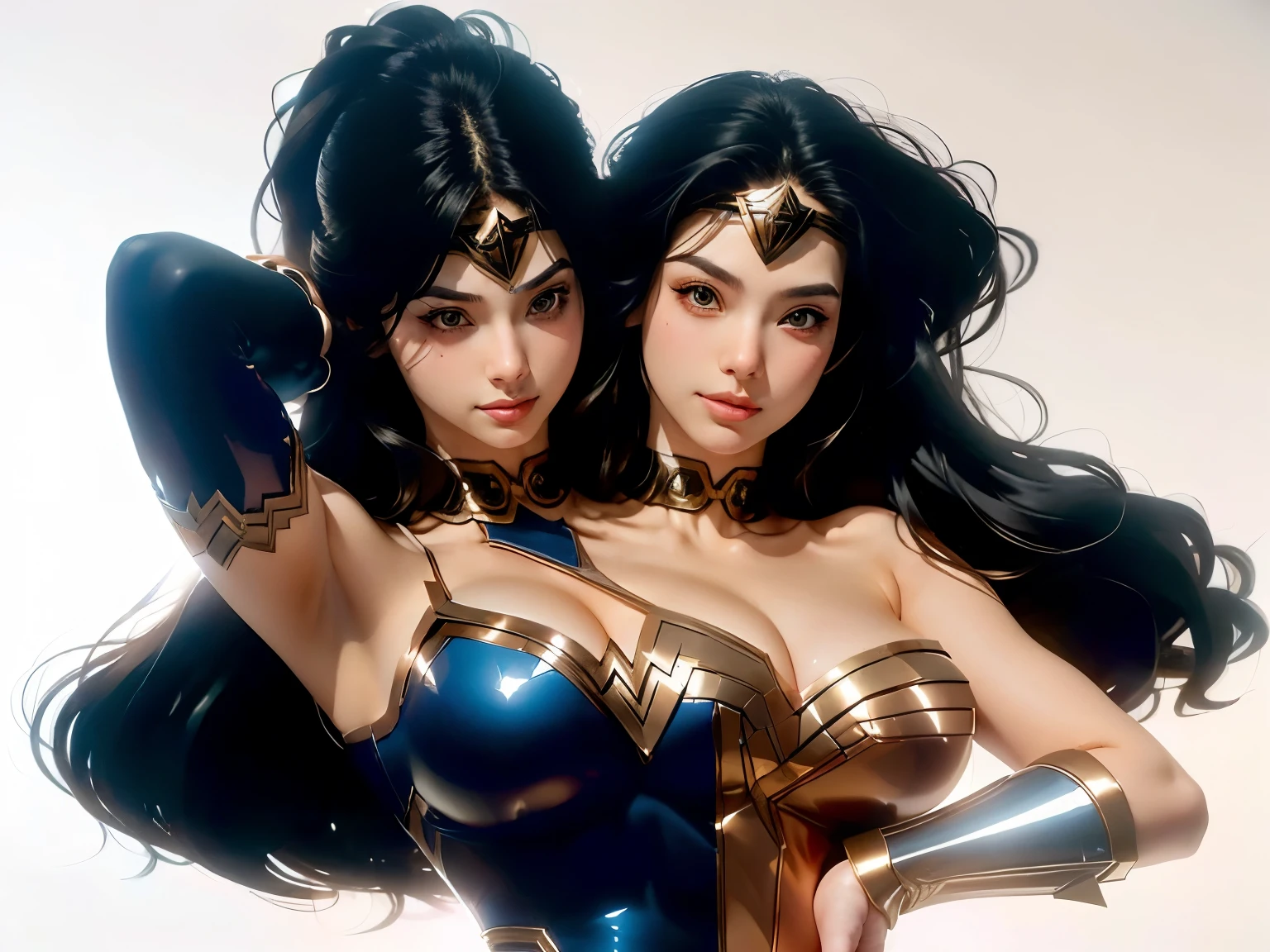 (2heads:1.2), a close up of two women in costumes with one holding a sword, artgerm and genzoman, artgerm and lois van baarle, style artgerm, artgerm style, artgerm comic, made with anime painter studio, range murata and artgerm, extremely detailed artgerm, wonder woman, anime art style