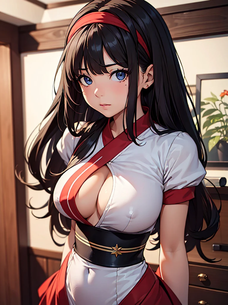 (masterpiece、top-quality、hight resolution、Unity 8k、extremely details CG:1,Best Picture), ((red ribbon,hair band)), "A porn star leaning forward, captured from the front view, with her body slightly bent at the waist. Her facial expression is a mix of seduction and playfulness, making eye contact with the viewer. Her hair falls forward, framing her face, and she’s wearing a tight outfit that accentuates her curves. The focus is on her upper body and face, highlighting the teasing posture." , Lewd microbikinis