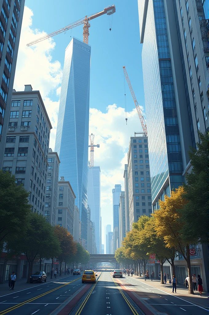 Generate a background made with buildings, roads, highways, cranes, architects and infrastructures