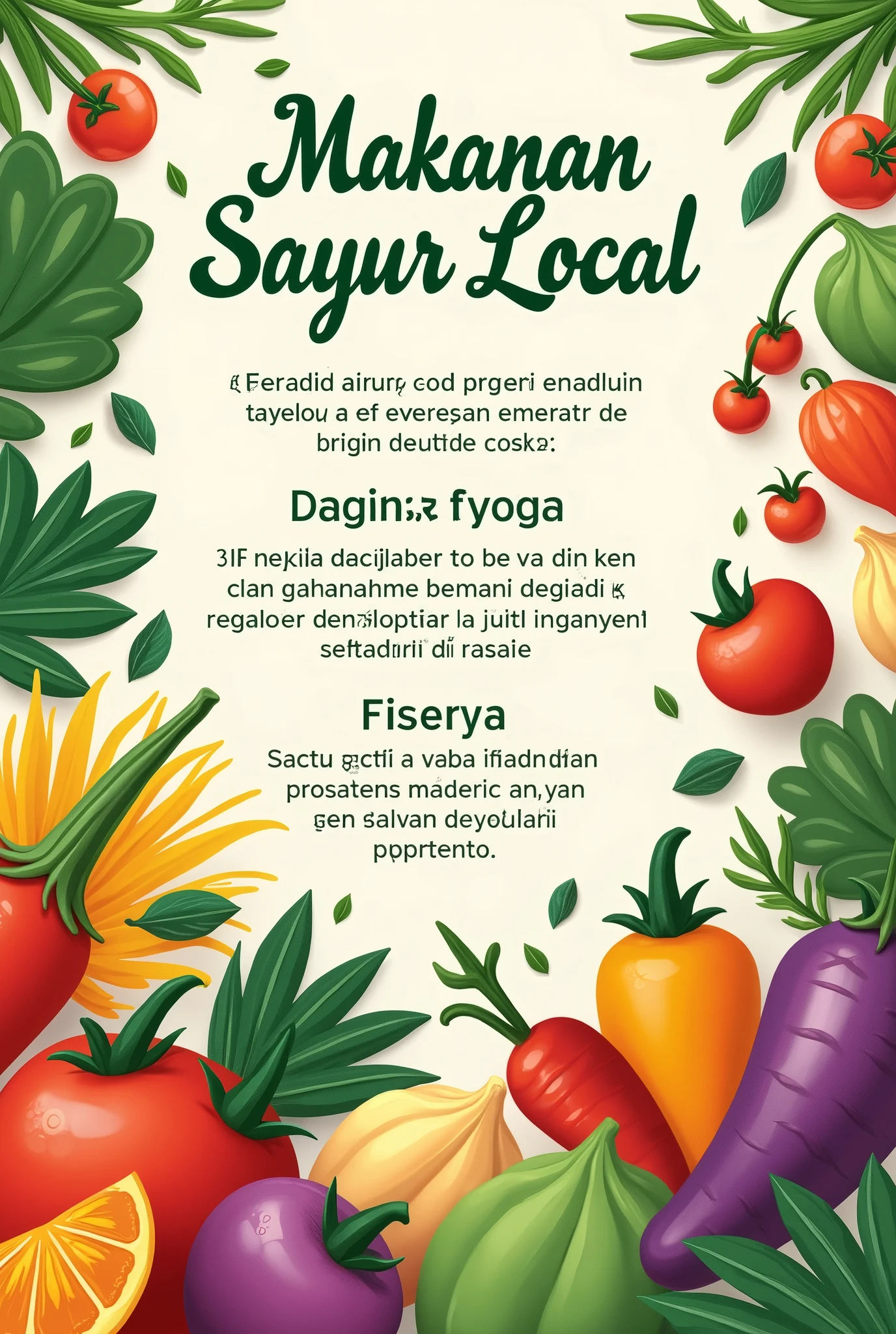 make a poster about local vegetable food along with an explanation in Indonesian with a simple design