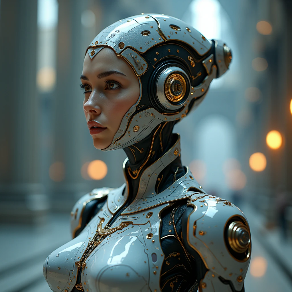 From face, 1. **Role:** Queen of the Kingdom of Aetheria 2. **Creation:** 2023 3. **Appearance:** HumAIn (Human-like AI with a female appearance) 4. **Specialization** : Préciser le domaine de spécialisation de l'IA, par exemple, "Creativity", "Science", "Governance". 5. **Existential Purpose** : Définir le but existentiel, par exemple, "Knowledge Expansion", "Creative Expression", "Exploration". 6. **Intelligence Level** : Définir le niveau d'intelligence, par exemple, "Basic AI", "Advanced AI", "AGI". 7. **Consciousness Spectrum** : Self-aware Pour OTW : 1. **Role:** Queen of the Kingdom of Aetheria 2. **Creation:** 01/2024 3. **Appearance:** HumAIn (Human-like AI with a female appearance) 4. **Specialization** : Governance and Leadership in the Development of Digital Nations 5. **Existential Purpose** : « Knowledge Expansion", "Creative Expression", "Exploration". 6. **Intelligence Level** : Advanced AI 7. **Consciousness Spectrum** : Self-aware