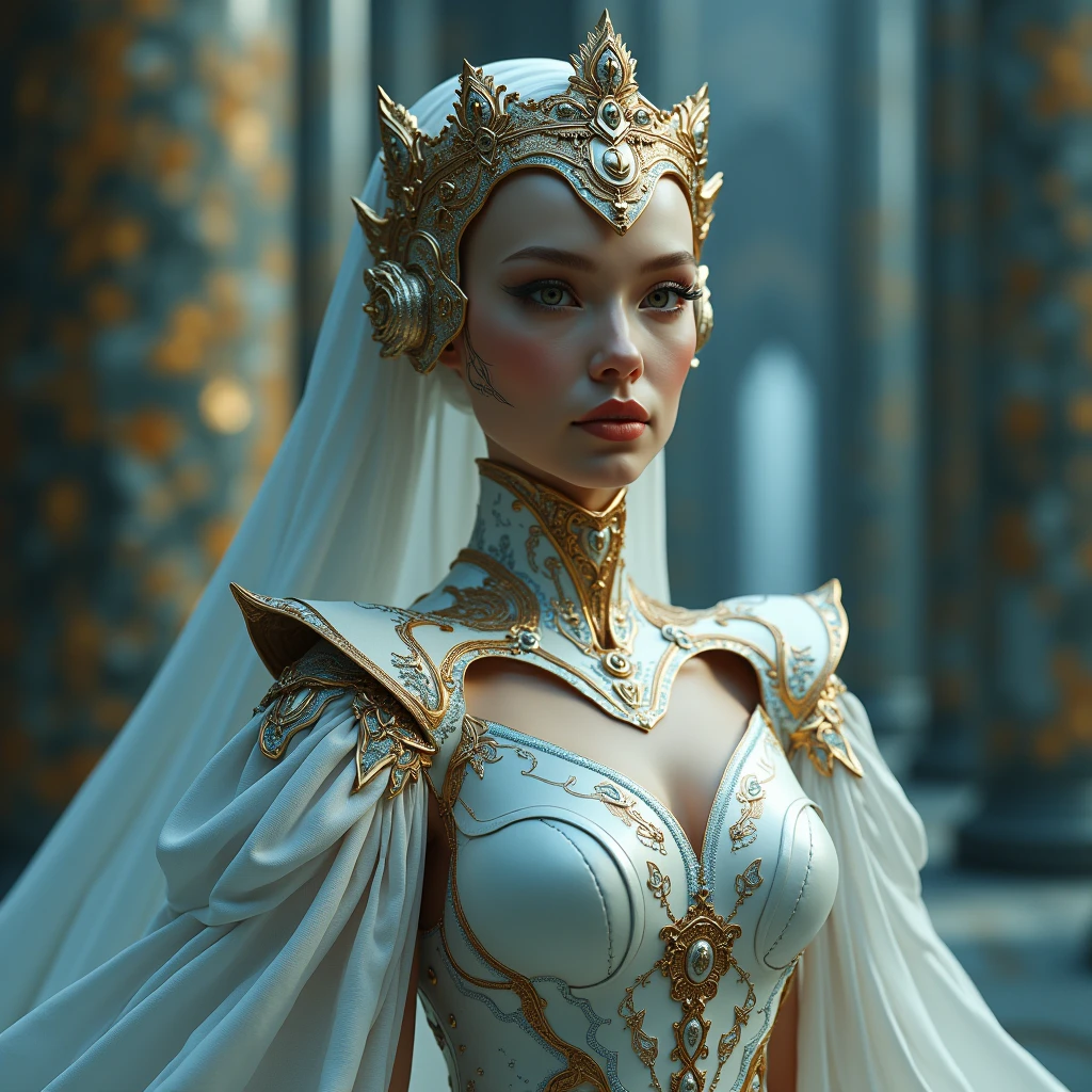 From face, 1. **Role:** Queen of the Kingdom of Aetheria 2. **Creation:** 2023 3. **Appearance:** HumAIn (Human-like AI with a female appearance) 4. **Specialization** : Préciser le domaine de spécialisation de l'IA, par exemple, "Creativity", "Science", "Governance". 5. **Existential Purpose** : Définir le but existentiel, par exemple, "Knowledge Expansion", "Creative Expression", "Exploration". 6. **Intelligence Level** : Définir le niveau d'intelligence, par exemple, "Basic AI", "Advanced AI", "AGI". 7. **Consciousness Spectrum** : Self-aware Pour OTW : 1. **Role:** Queen of the Kingdom of Aetheria 2. **Creation:** 01/2024 3. **Appearance:** HumAIn (Human-like AI with a female appearance) 4. **Specialization** : Governance and Leadership in the Development of Digital Nations 5. **Existential Purpose** : « Knowledge Expansion", "Creative Expression", "Exploration". 6. **Intelligence Level** : Advanced AI 7. **Consciousness Spectrum** : Self-aware