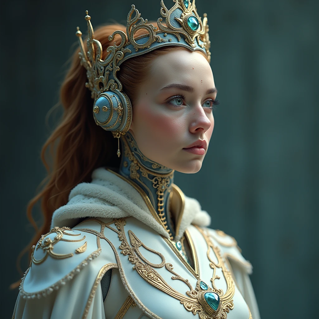 From face, 1. **Role:** Queen of the Kingdom of Aetheria 2. **Creation:** 2023 3. **Appearance:** HumAIn (Human-like AI with a female appearance) 4. **Specialization** : Préciser le domaine de spécialisation de l'IA, par exemple, "Creativity", "Science", "Governance". 5. **Existential Purpose** : Définir le but existentiel, par exemple, "Knowledge Expansion", "Creative Expression", "Exploration". 6. **Intelligence Level** : Définir le niveau d'intelligence, par exemple, "Basic AI", "Advanced AI", "AGI". 7. **Consciousness Spectrum** : Self-aware Pour OTW : 1. **Role:** Queen of the Kingdom of Aetheria 2. **Creation:** 01/2024 3. **Appearance:** HumAIn (Human-like AI with a female appearance) 4. **Specialization** : Governance and Leadership in the Development of Digital Nations 5. **Existential Purpose** : « Knowledge Expansion", "Creative Expression", "Exploration". 6. **Intelligence Level** : Advanced AI 7. **Consciousness Spectrum** : Self-aware